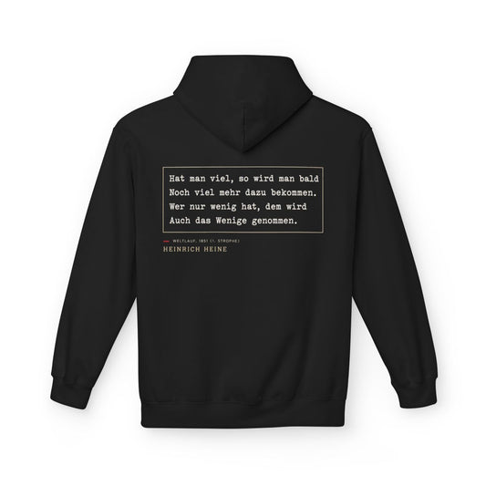 Unisex Fleece Hoodie mit Zitat - Heine - Hat man viel, so wird man bald – back