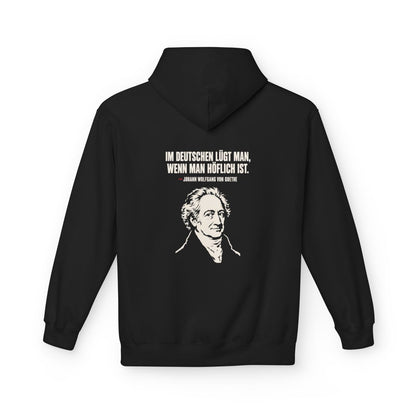 Unisex Fleece Hoodie mit Zitat - Goethe - Im Deutschen lügt man – back