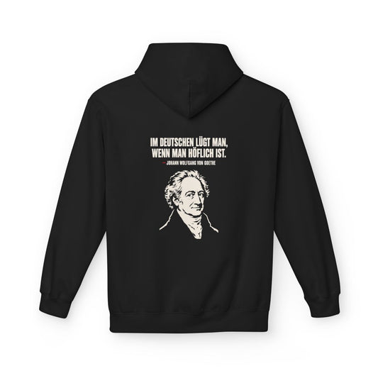 Unisex Fleece Hoodie mit Zitat - Goethe - Im Deutschen lügt man – back