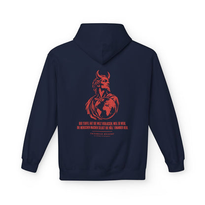 Unisex Fleece Hoodie mit Zitat - Rückert - Der Teufel hat die Welt – back