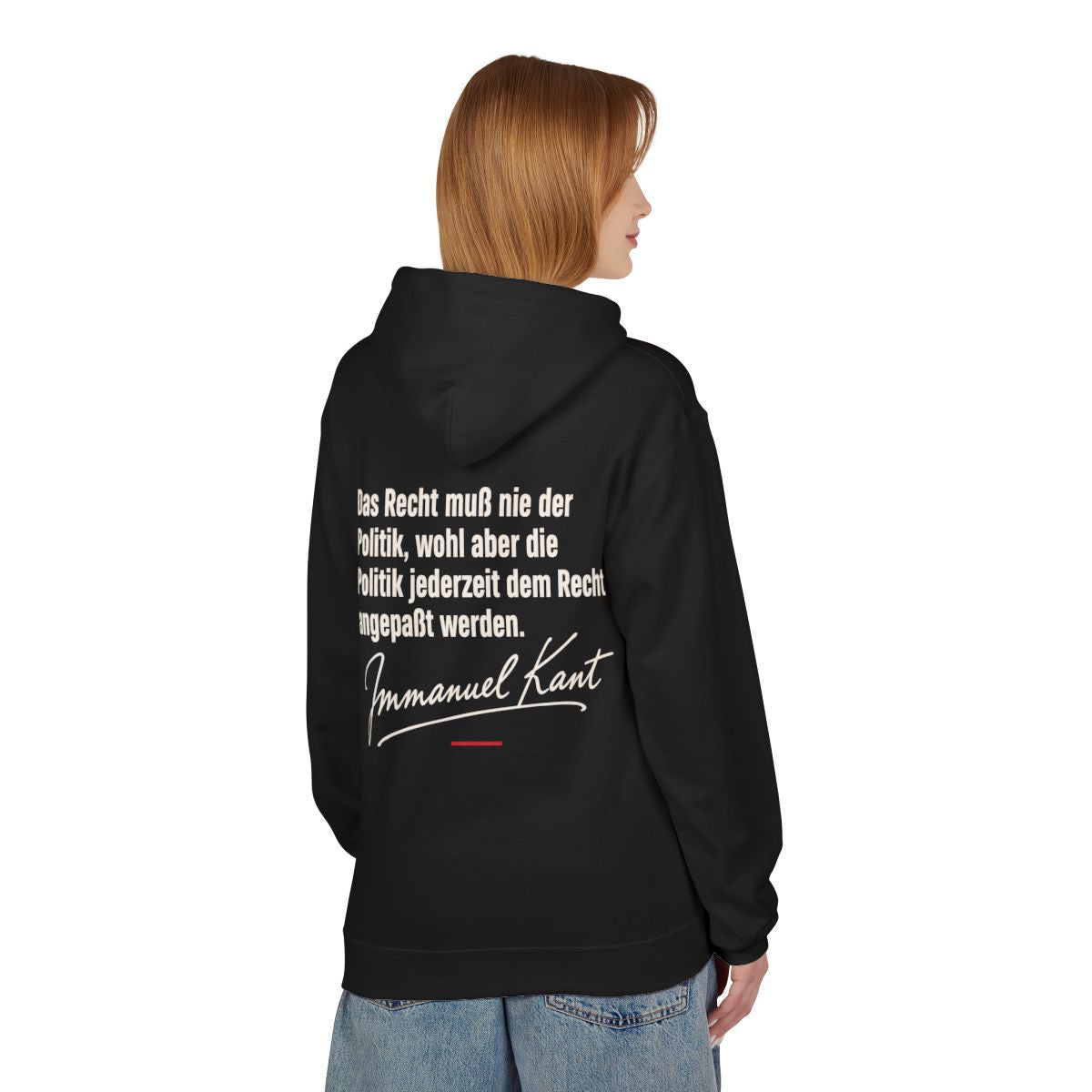 Unisex Fleece Hoodie mit Zitat - Kant - Das Recht muß nie Signatur – person-1-back