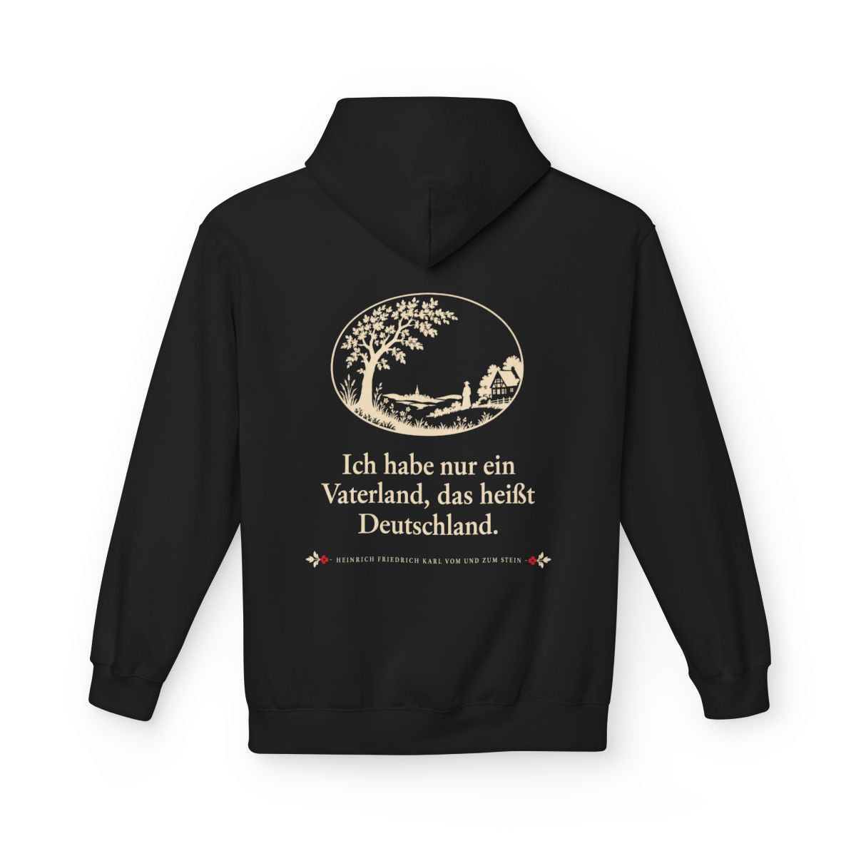 Unisex Fleece Hoodie mit Zitat - Stein - Ich habe nur ein Vaterland Scherenschnitt – back