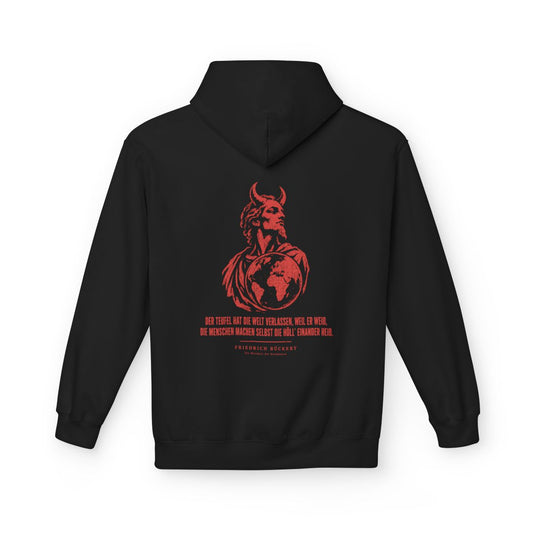 Unisex Fleece Hoodie mit Zitat - Rückert - Der Teufel hat die Welt – back