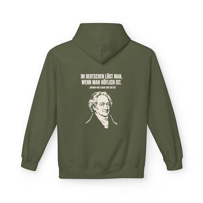 Unisex Fleece Hoodie mit Zitat - Goethe - Im Deutschen lügt man – back