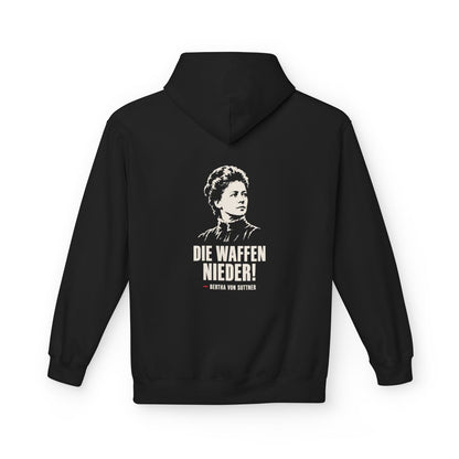 Unisex Fleece Hoodie mit Zitat - Bertha von Suttner - Die Waffen nieder – back