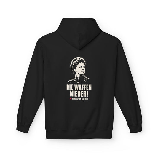 Unisex Fleece Hoodie mit Zitat - Bertha von Suttner - Die Waffen nieder – back