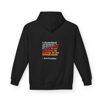 Unisex Fleece Hoodie mit Zitat - Tucholsky - Schmutz – back