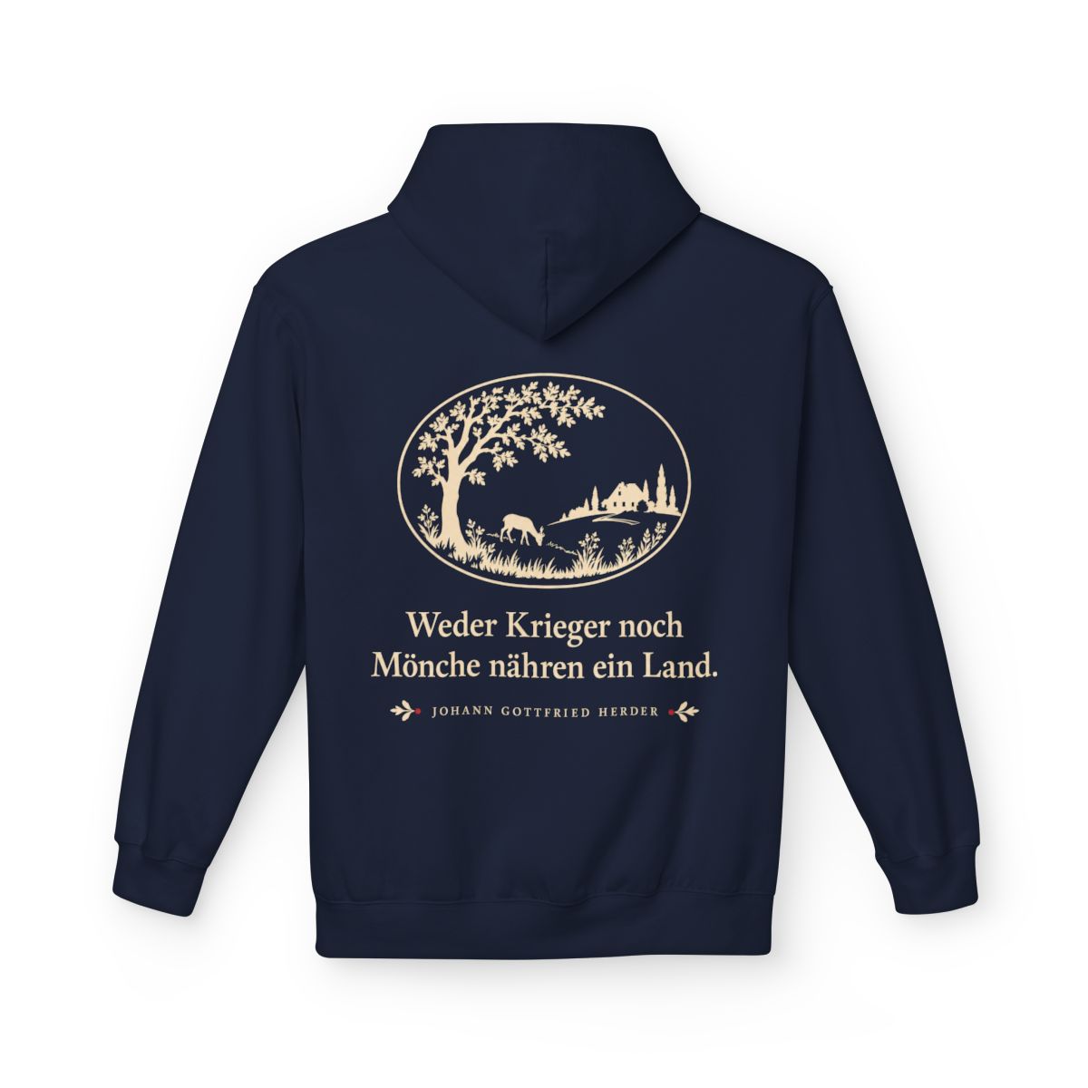 Unisex Fleece Hoodie mit Zitat - Herder - Weder Krieger noch Mönche nähren ein Land Scherenschnitt – back