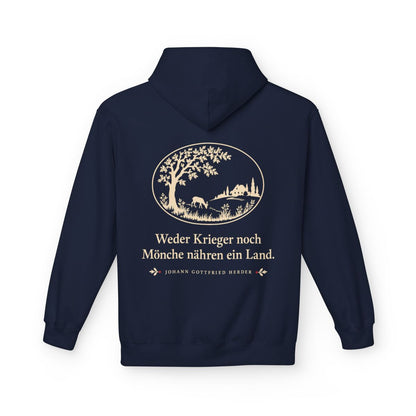 Unisex Fleece Hoodie mit Zitat - Herder - Weder Krieger noch Mönche nähren ein Land Scherenschnitt – back