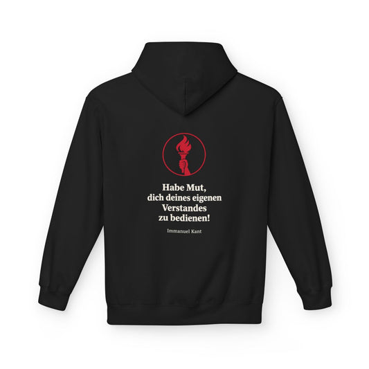 Unisex Fleece Hoodie mit Zitat - Kant - Habe Mut Fackel – back