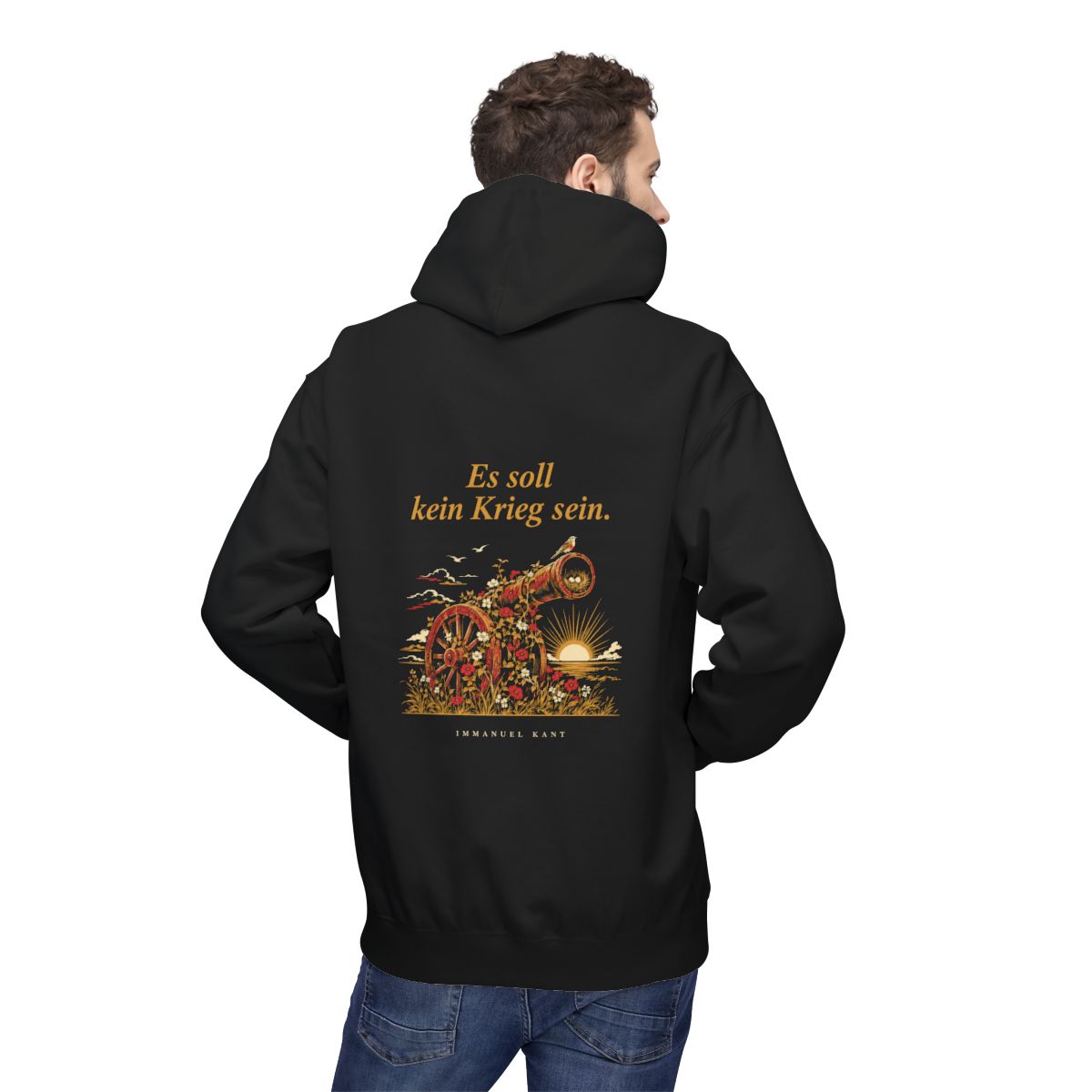 Unisex Fleece Hoodie mit Zitat - Kant - Es soll kein Krieg sein – person-2-back