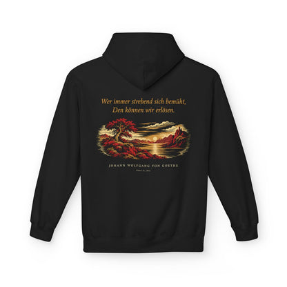 Unisex Fleece Hoodie mit Zitat - Goethe - Wer immer strebend sich bemüht – back