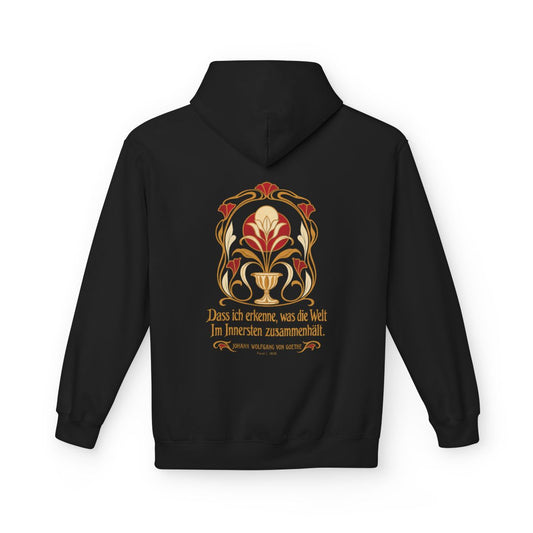 Unisex Fleece Hoodie mit Zitat - Goethe - Dass ich erkenne, was die Welt – back