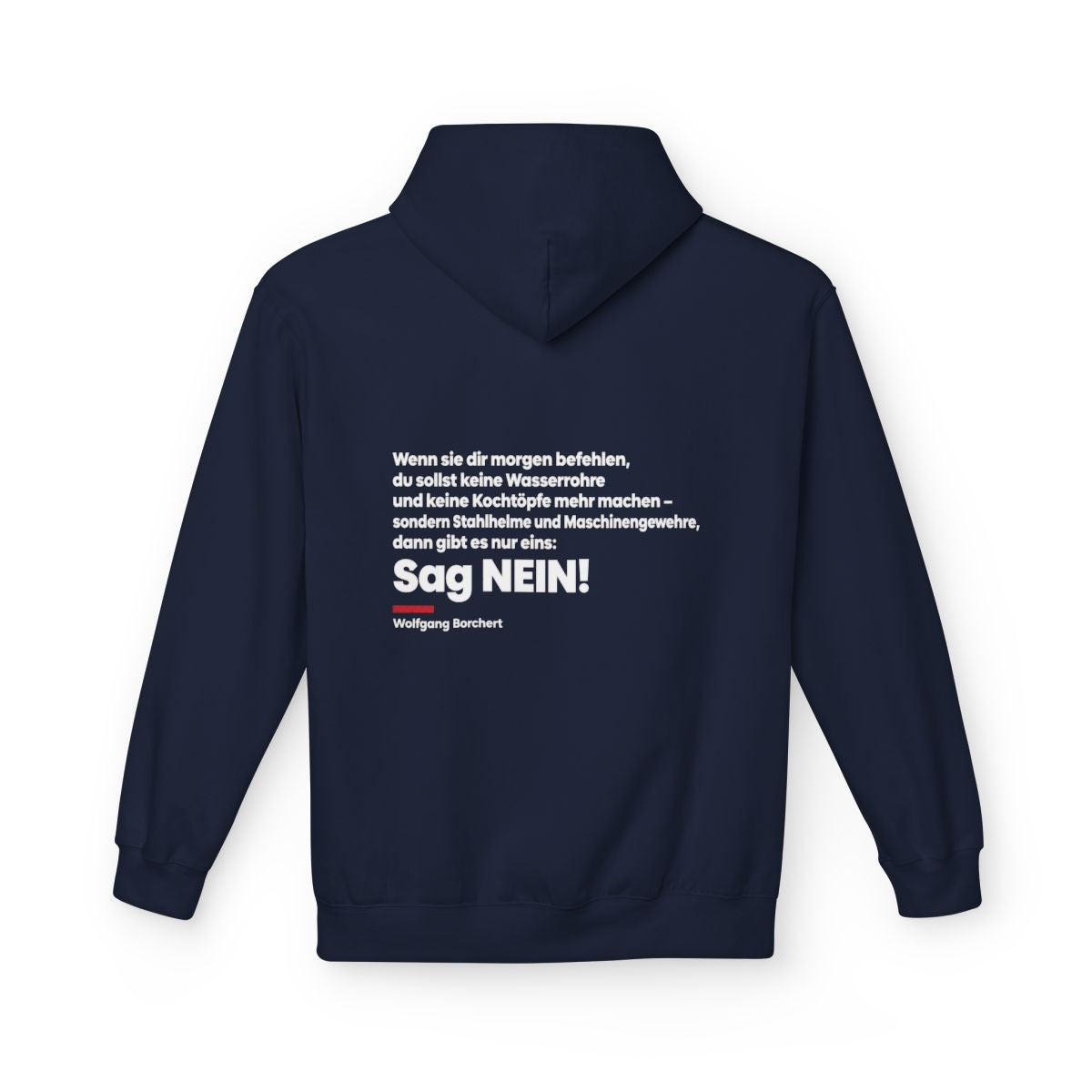 Unisex Fleece Hoodie mit Zitat - Borchert - Sag Nein – back