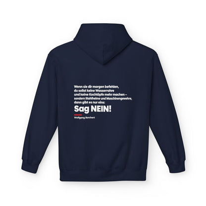 Unisex Fleece Hoodie mit Zitat - Borchert - Sag Nein – back