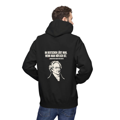Unisex Fleece Hoodie mit Zitat - Goethe - Im Deutschen lügt man – person-2-back