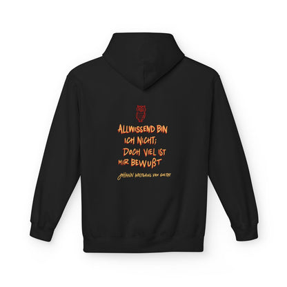 Unisex Fleece Hoodie mit Zitat - Goethe - Allwissend bin ich nicht – back