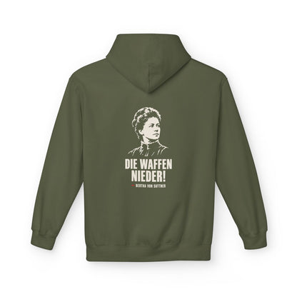 Unisex Fleece Hoodie mit Zitat - Bertha von Suttner - Die Waffen nieder – back