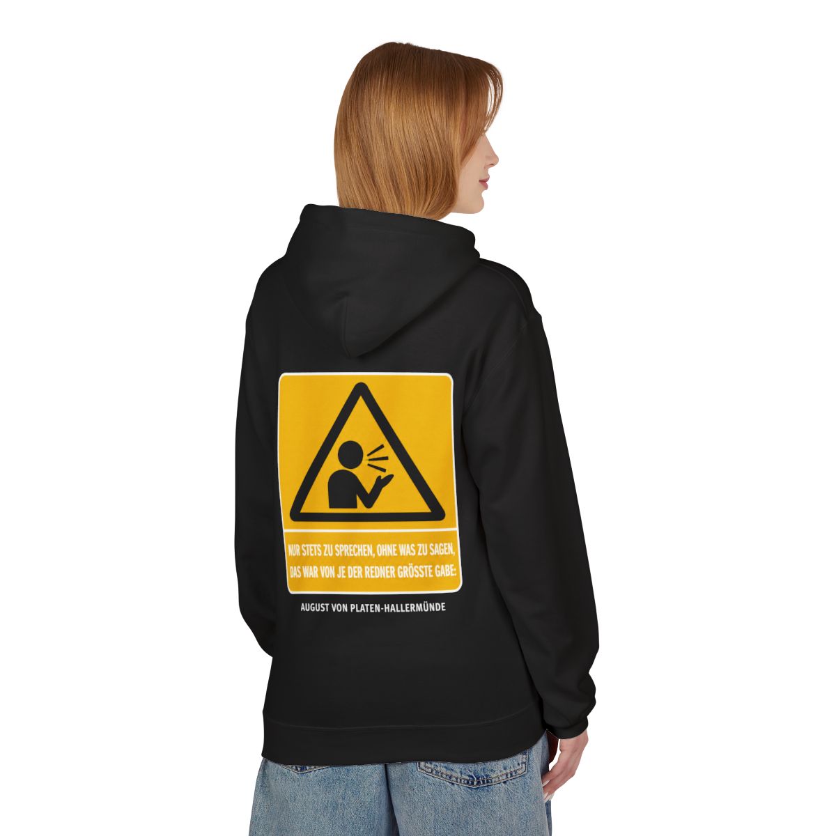 Unisex Fleece Hoodie mit Zitat - Platen-Hallermünde - Nur stets zu sprechen – person-1-back
