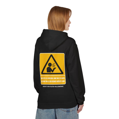 Unisex Fleece Hoodie mit Zitat - Platen-Hallermünde - Nur stets zu sprechen – person-1-back