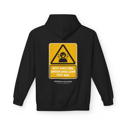 Unisex Fleece Hoodie mit Zitat - Nietzsche - Nicht durch Zorn – back