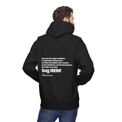 Unisex Fleece Hoodie mit Zitat - Borchert - Sag Nein – person-2-back