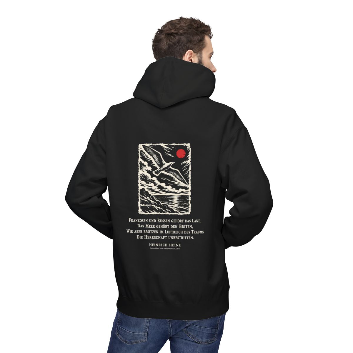 Unisex Fleece Hoodie mit Zitat - Heine - Franzosen und Russen gehört das Land – person-2-back