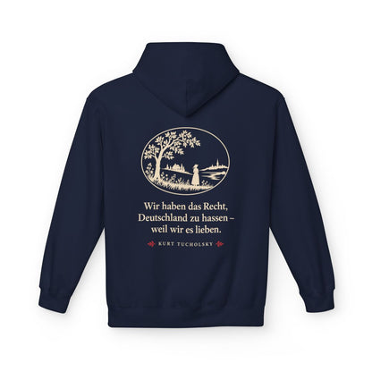 Unisex Fleece Hoodie mit Zitat - Tucholsky - Wir haben das Recht Scherenschnitt – back