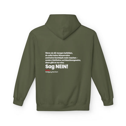 Unisex Fleece Hoodie mit Zitat - Borchert - Sag Nein – back