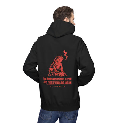 Unisex Fleece Hoodie mit Zitat - Busch - Drei Wochen war der Frosch so krank Vintage – person-2-back