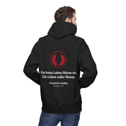 Unisex Fleece Hoodie mit Zitat - Schiller - Ein freies Leben führen wir – person-2-back