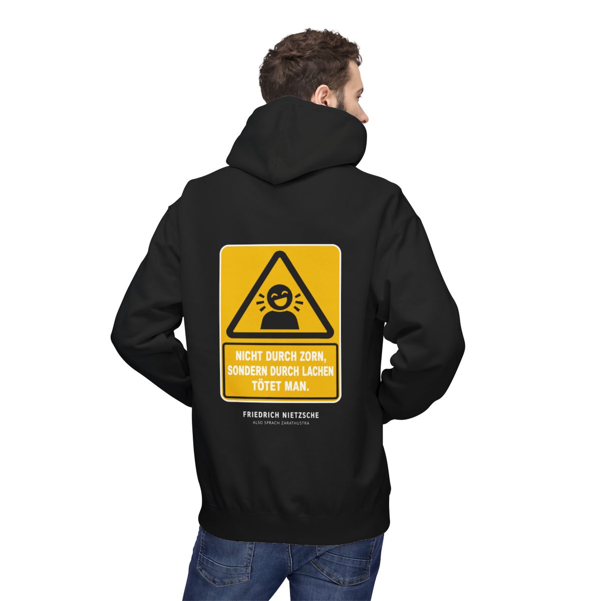 Unisex Fleece Hoodie mit Zitat - Nietzsche - Nicht durch Zorn – person-2-back