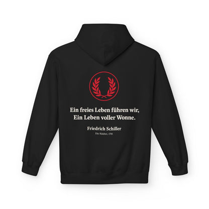 Unisex Fleece Hoodie mit Zitat - Schiller - Ein freies Leben führen wir – back