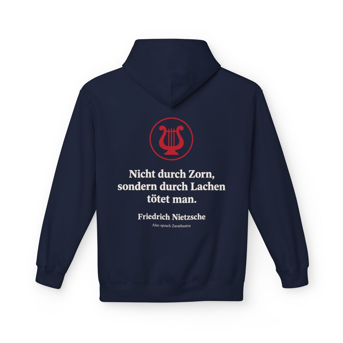 Unisex Fleece Hoodie mit Zitat - Nietzsche - Nicht durch Zorn Symbol – back