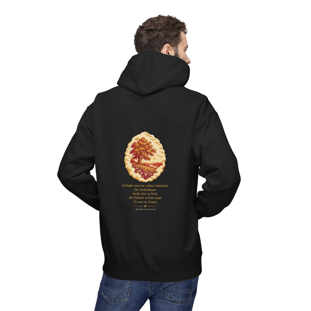 Unisex Fleece Hoodie mit Zitat - Heine - Schönes Vaterland Traum – person-2-back