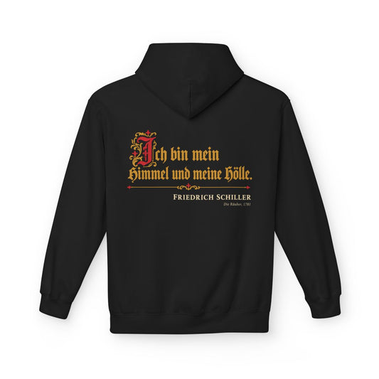 Unisex Fleece Hoodie mit Zitat - Schiller - Ich bin mein Himmel und meine Hölle – back
