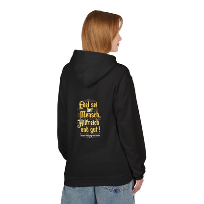 Unisex Fleece Hoodie mit Zitat - Goethe - Edel sei der Mensch – person-1-back