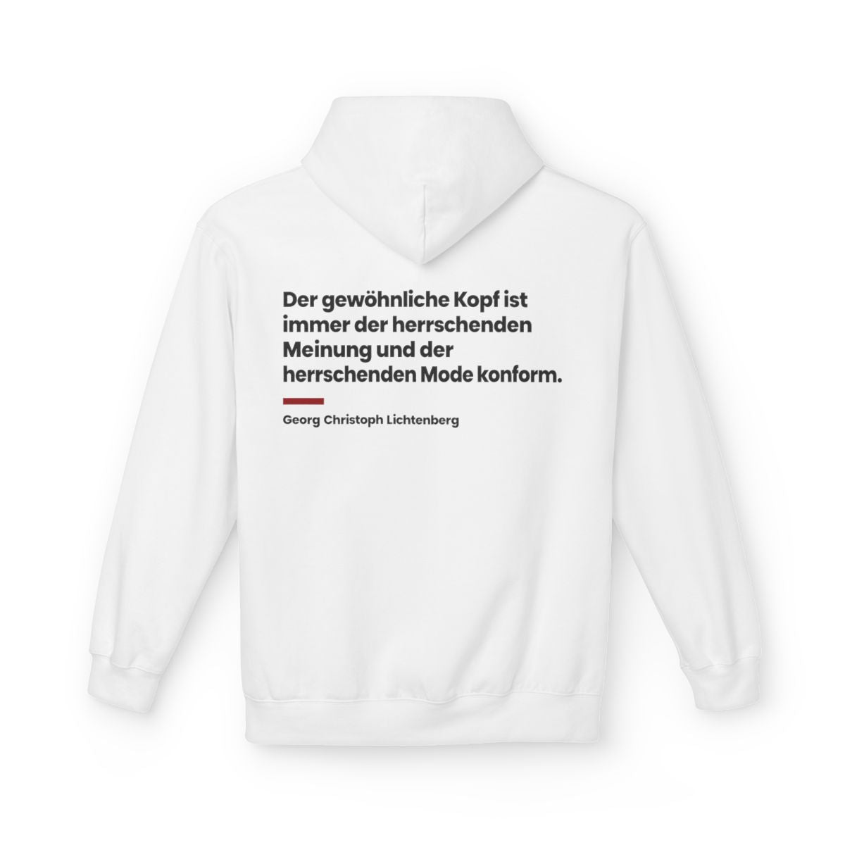 Unisex Fleece Hoodie mit Zitat - Lichtenberg - Der gewöhnliche Kopf ist immer – back