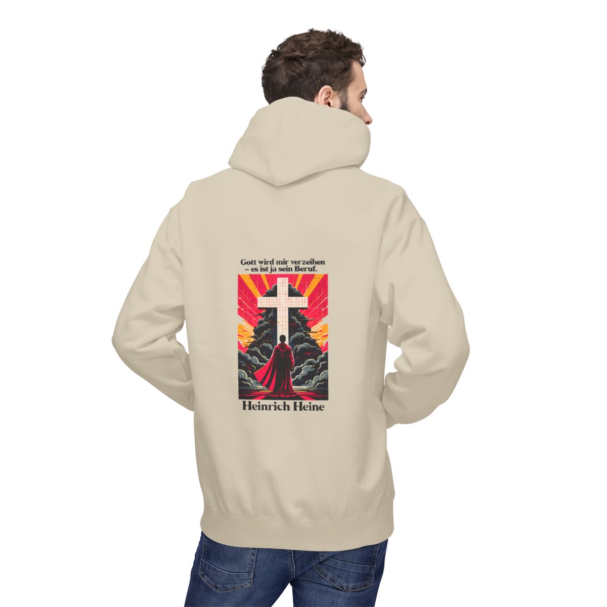 Unisex Fleece Hoodie mit Zitat - Heine - Gott wird mir verzeihen – person-2-back