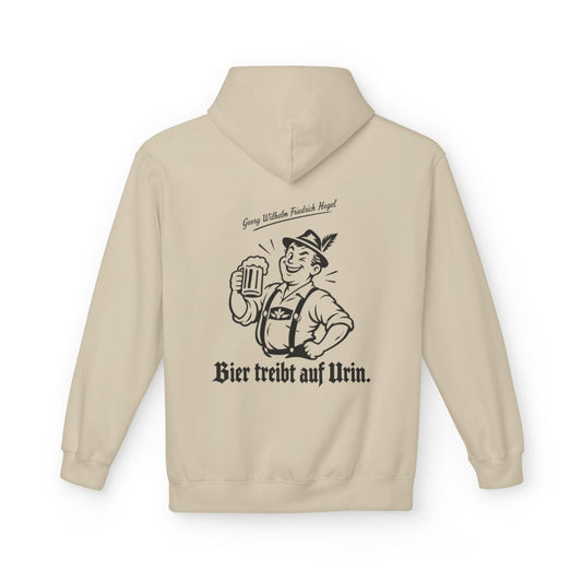 Unisex Fleece Hoodie mit Zitat - Hegel - Bier treibt auf Urin – back