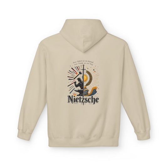 Unisex Fleece Hoodie mit Zitat - Nietzsche - Arbeit sei ein Kampf – back