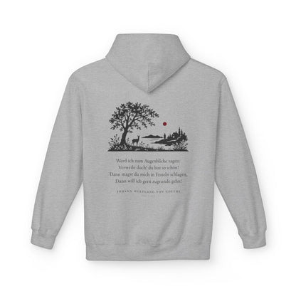 Unisex Fleece Hoodie mit Zitat - Goethe - Werd ich zum Augenblicke sagen Scherenschnitt – back