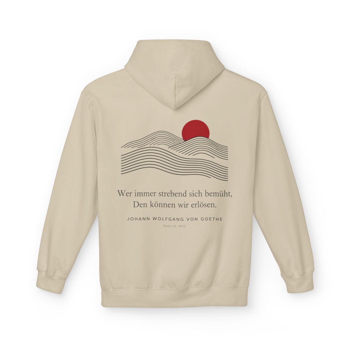 Unisex Fleece Hoodie mit Zitat - Goethe - Wer immer strebend sich bemüht Linien – back