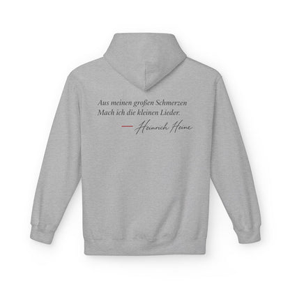 Unisex Fleece Hoodie mit Zitat - Heine - Aus meinen großen Schmerzen – back