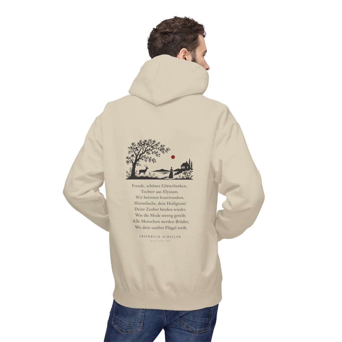 Unisex Fleece Hoodie mit Zitat - Schiller - Freude, schöner Götterfunken Scherenschnitt – person-2-back