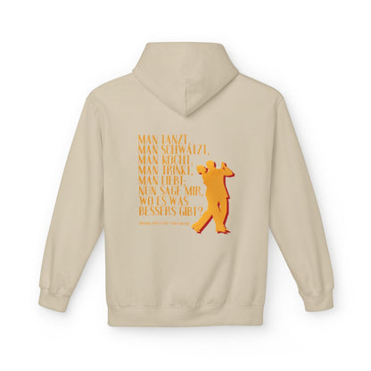 Unisex Fleece Hoodie mit Zitat - Goethe - Man tanzt man trinkt – back