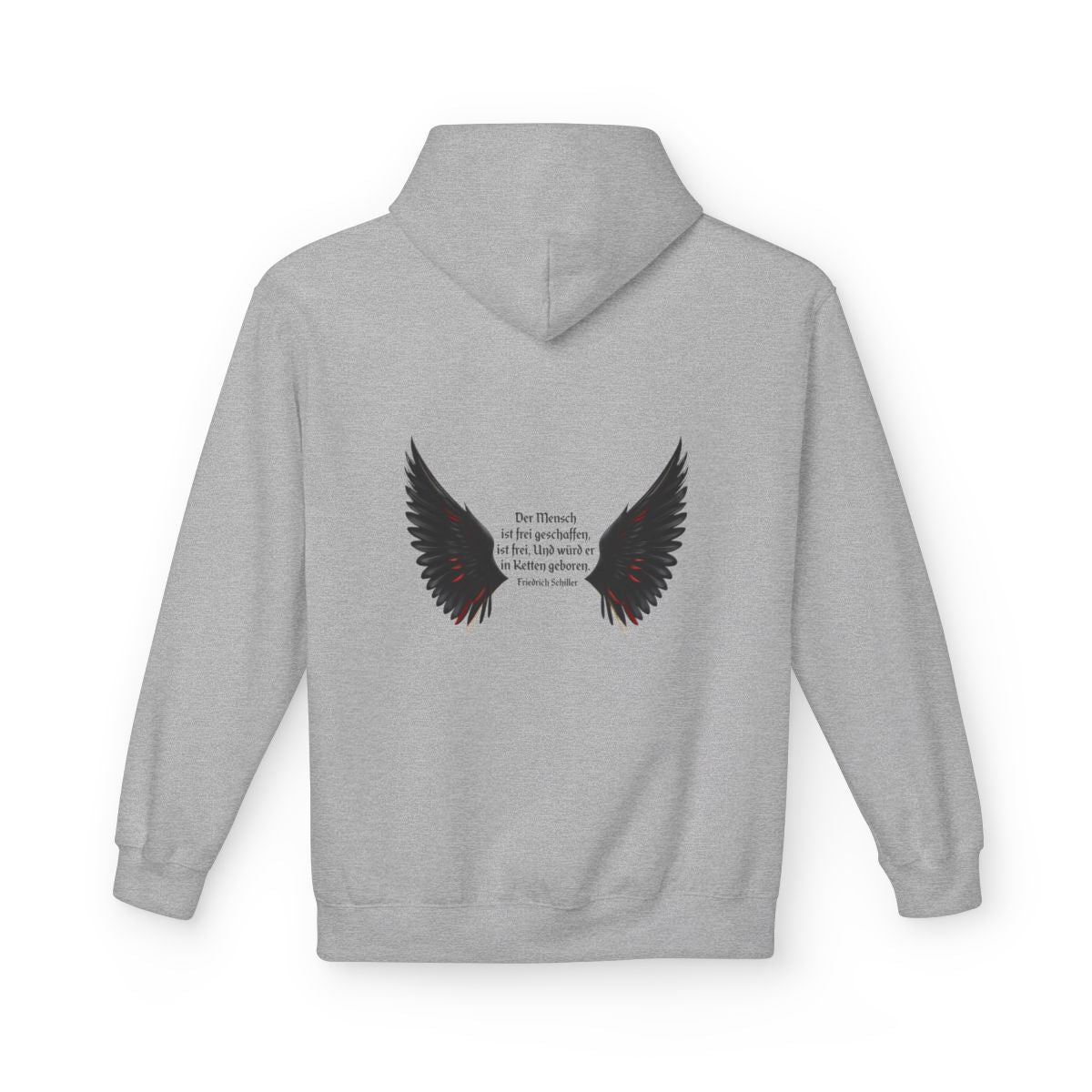 Unisex Fleece Hoodie mit Zitat - Schiller - Der Mensch ist frei – back