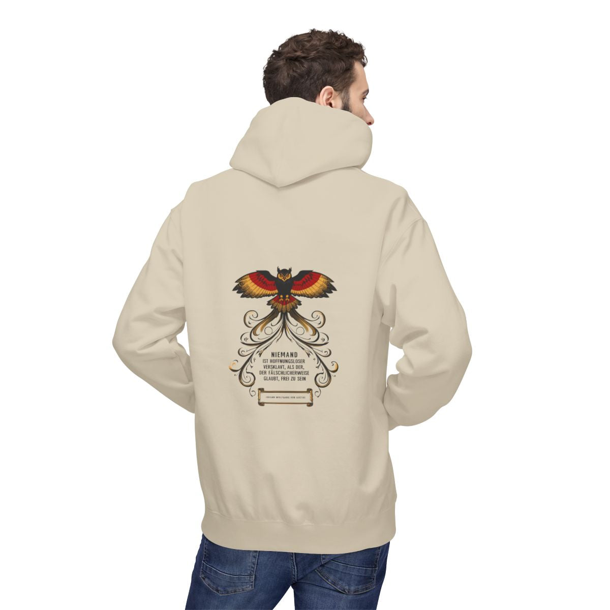 Unisex Fleece Hoodie mit Zitat - Goethe - Hoffnungslos versklavt – person-2-back
