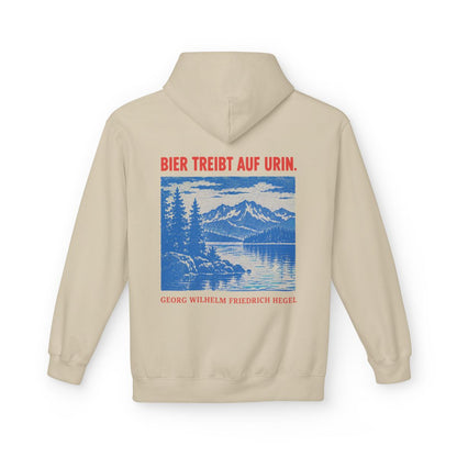 Unisex Fleece Hoodie mit Zitat - Hegel - Bier treibt auf Urin Plakat – back