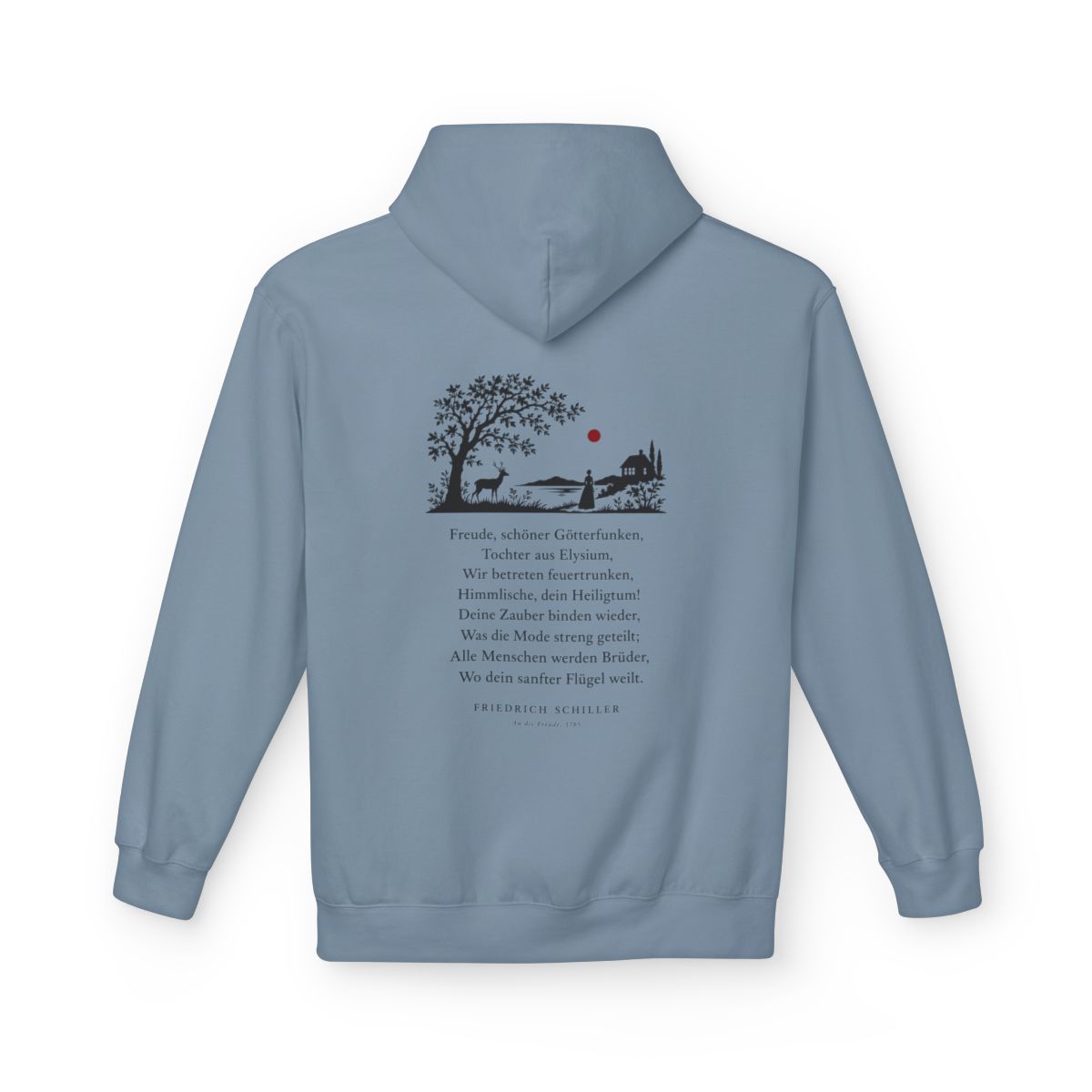 Unisex Fleece Hoodie mit Zitat - Schiller - Freude, schöner Götterfunken Scherenschnitt – back